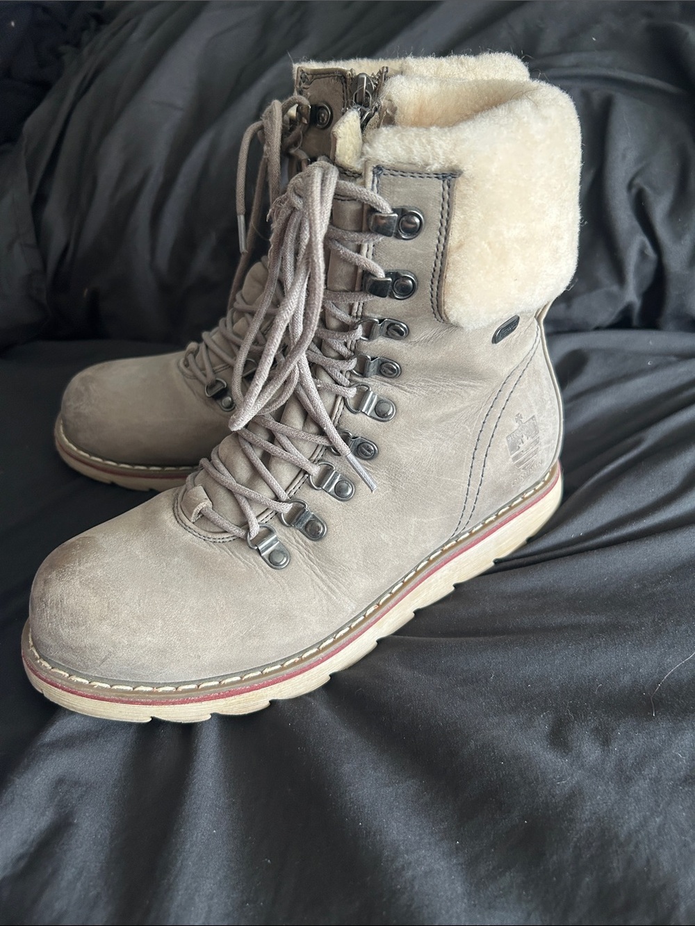 Cozy Taupe Lace-Up Winter Boots with Shearling Collar